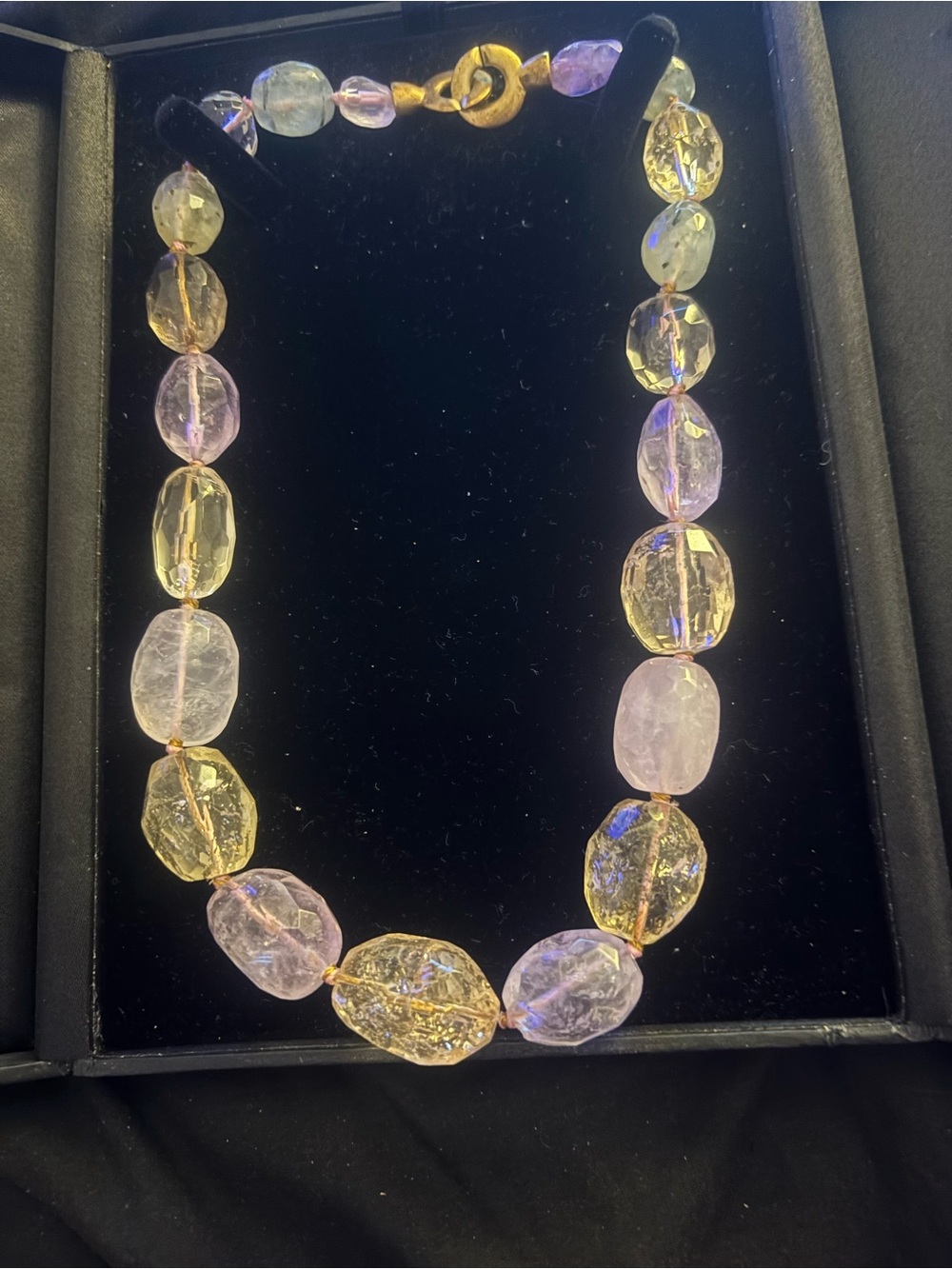 Arax Iridescent Pink and Gold Faceted Glass Bead Necklace